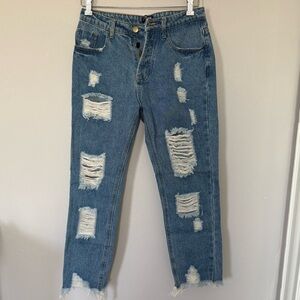 Fashion Nova Distressed Blue Straight Leg Jeans Women Size 29